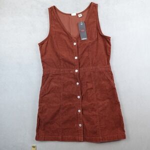 NWT Levis Corduroy Mini Dress Burnt Orange Rust Jumper Button Front Cottagecore